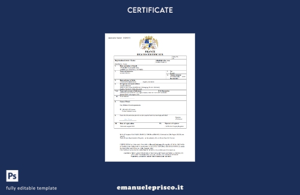 certificato di morte dello stato di stato di Francia in stile verificato Modello